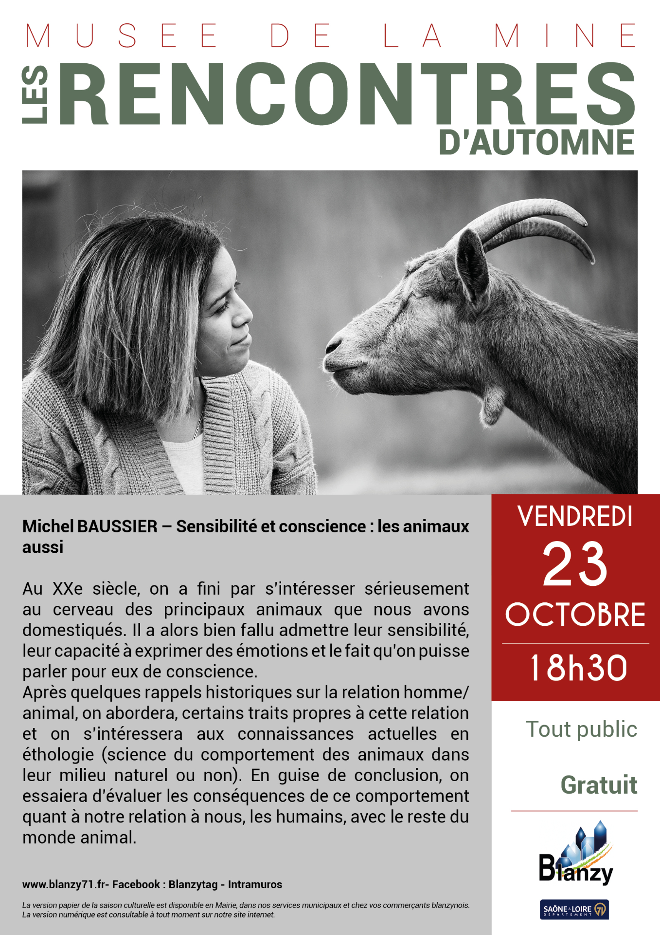 Les rencontres d'automne au Musée de la Mine - la sensibilité et la conscience animale - vendredi 23 octobre 2026 à 18h30