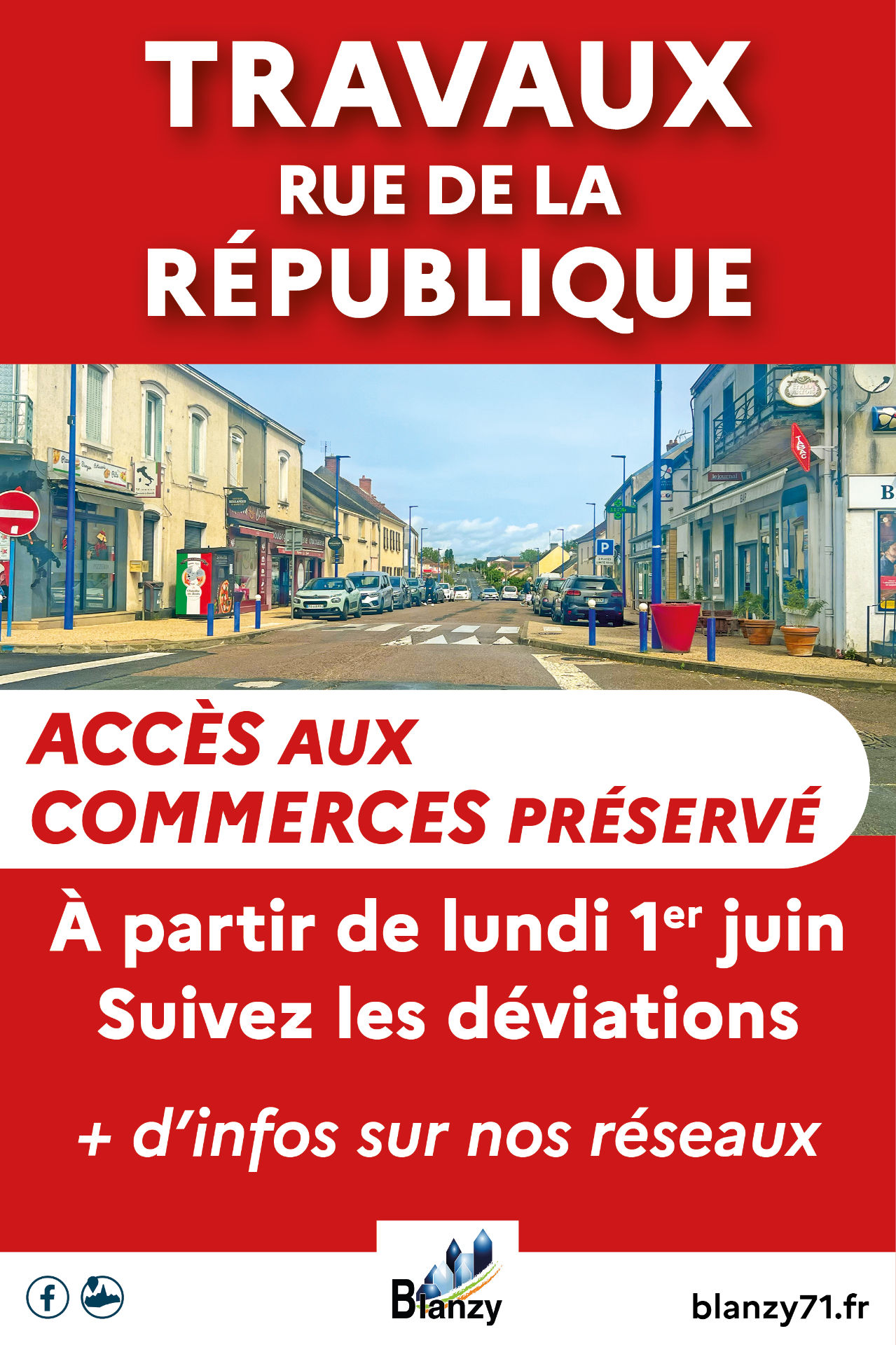 travaux rue de la république blanzy accès commerces