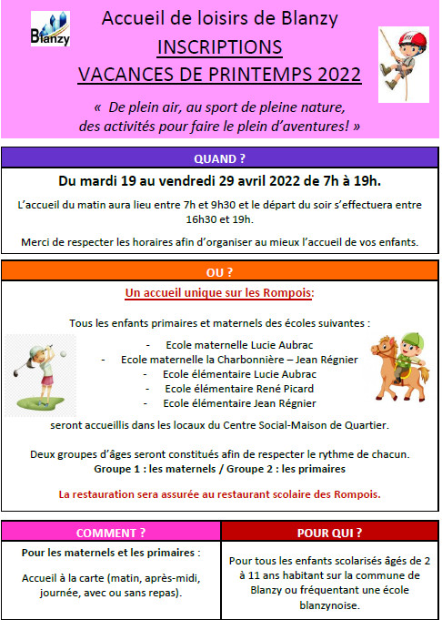 Programme vacances de printemps 2022