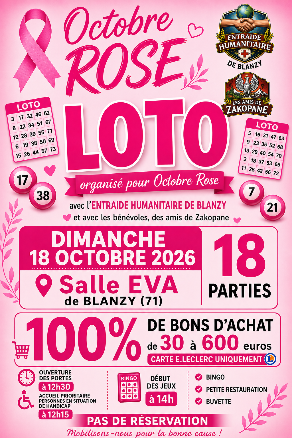 loto octobre rose entraide humanitaire dimanche 18 octobre blanzy