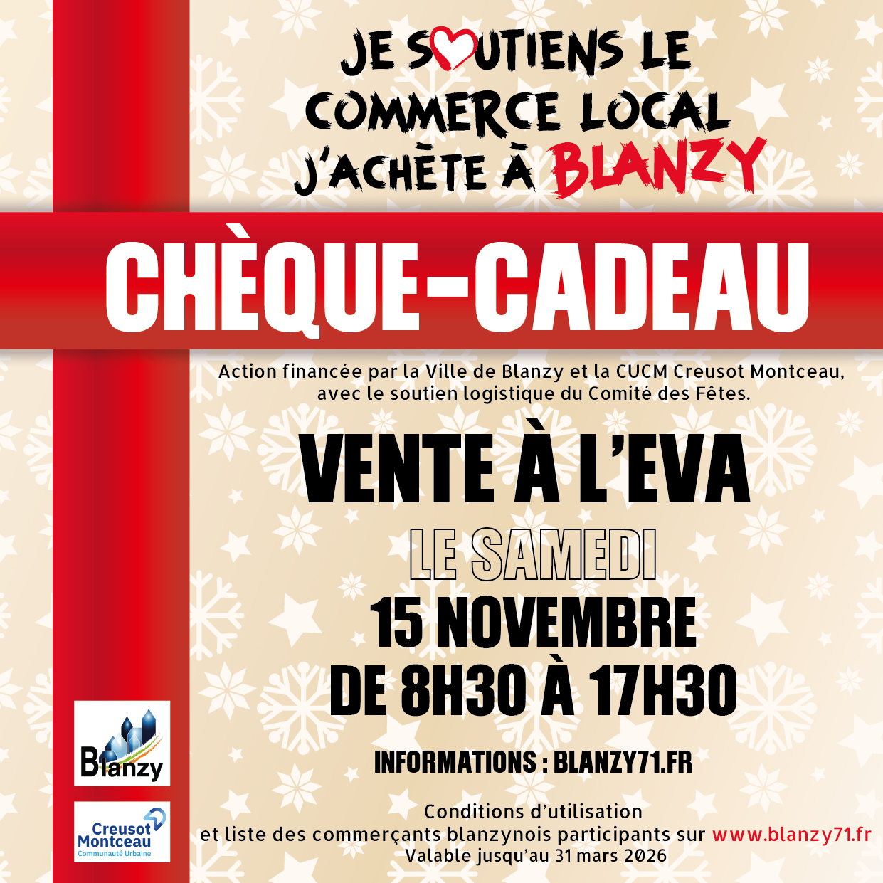 cheque cadeau vente le 15 novembre 2025 EVA