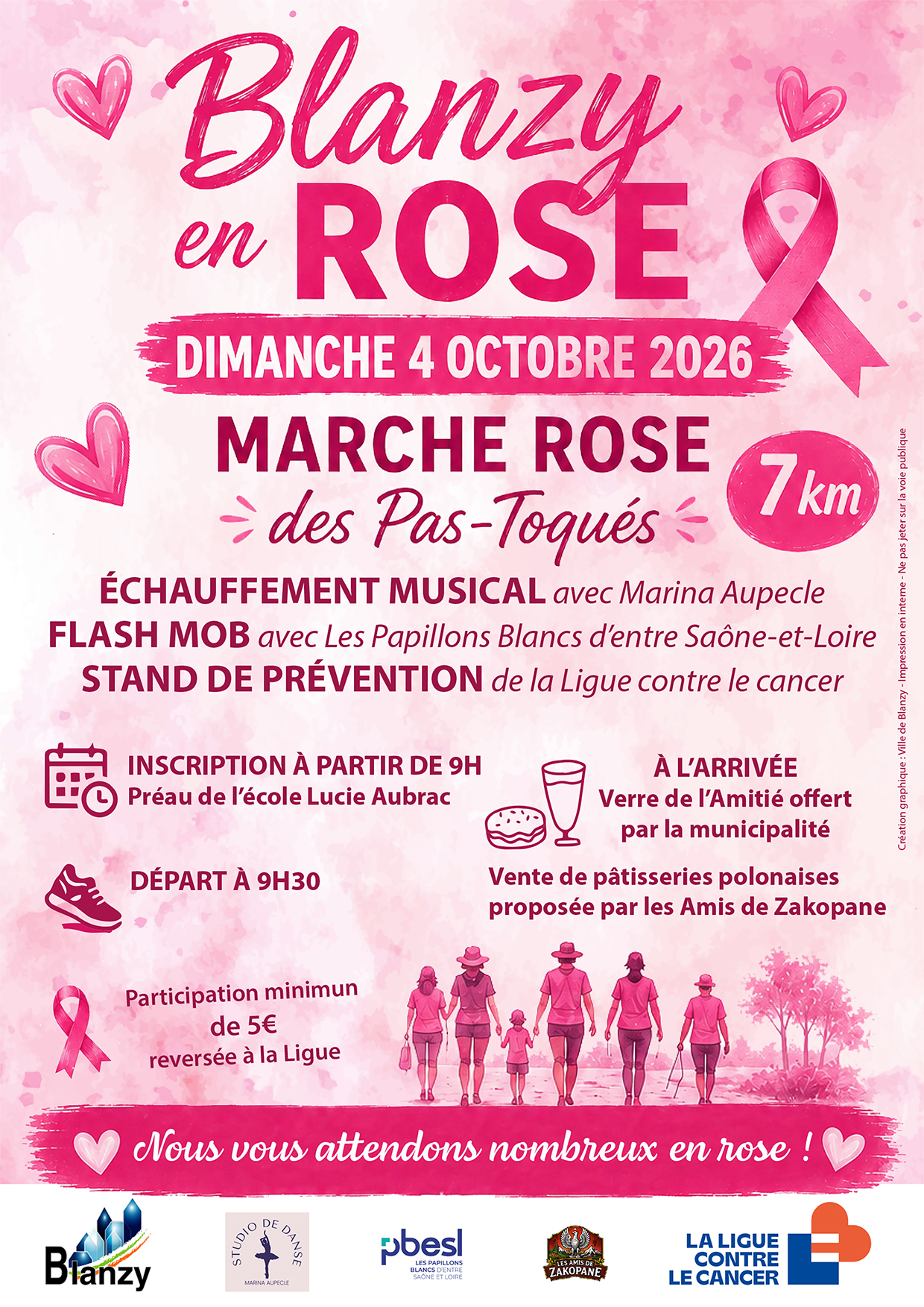 marche rose des pas toqués dimanche 4 octobre à 9h à l'école lucie aubrac de blanzy